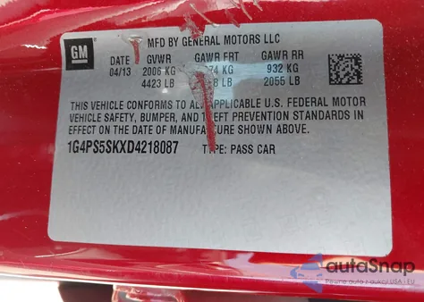 2013 Buick Verano Leather Group from USA, damaged, VIN 1G4PS5SKXD4218087
